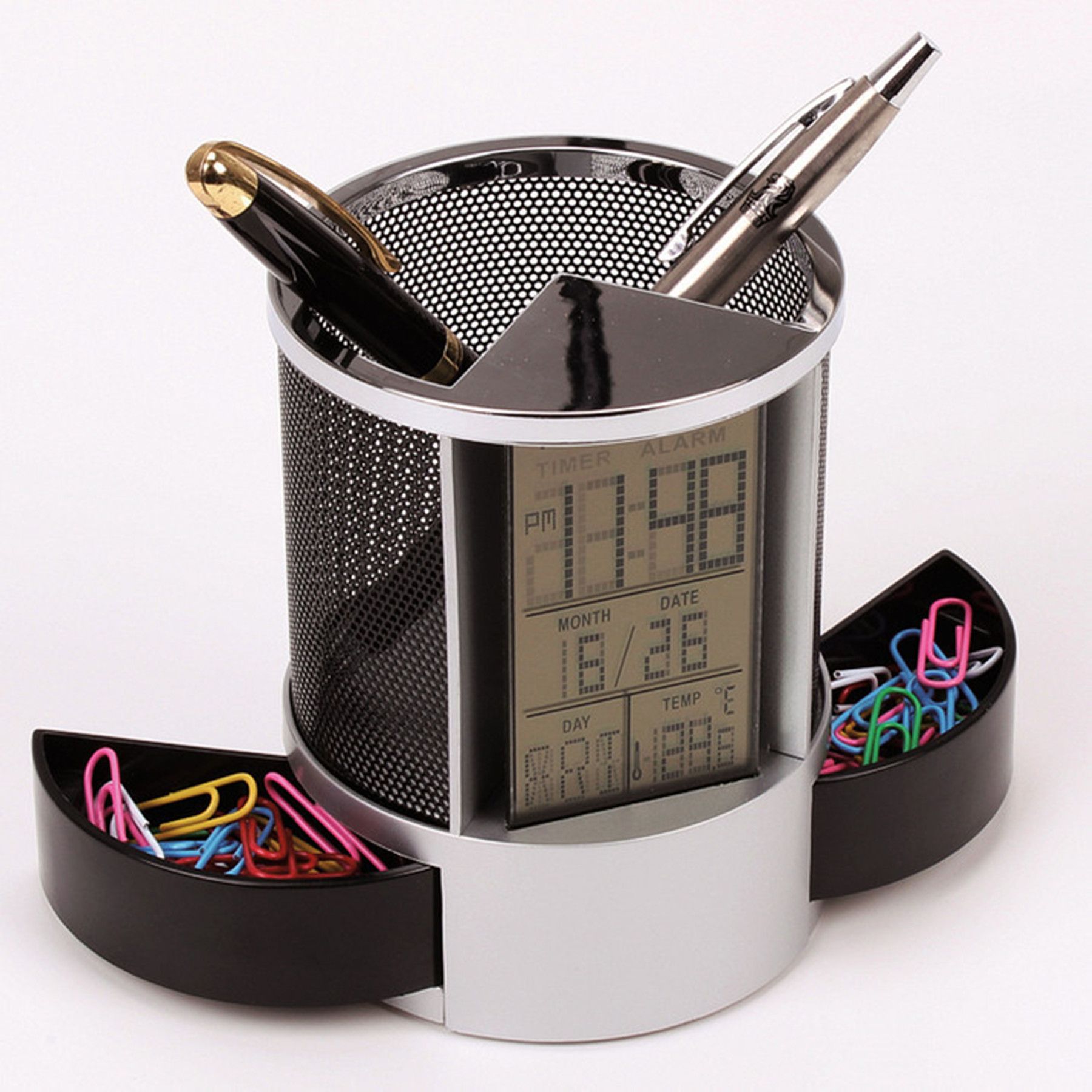 Desk Pen Holder Multifuntion With Clock